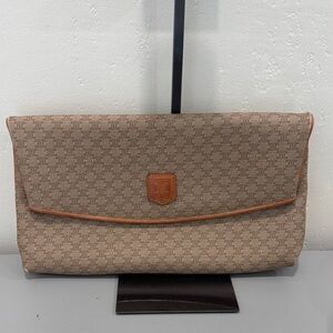 Celine Beige Monogram Clutch with Tan Trim